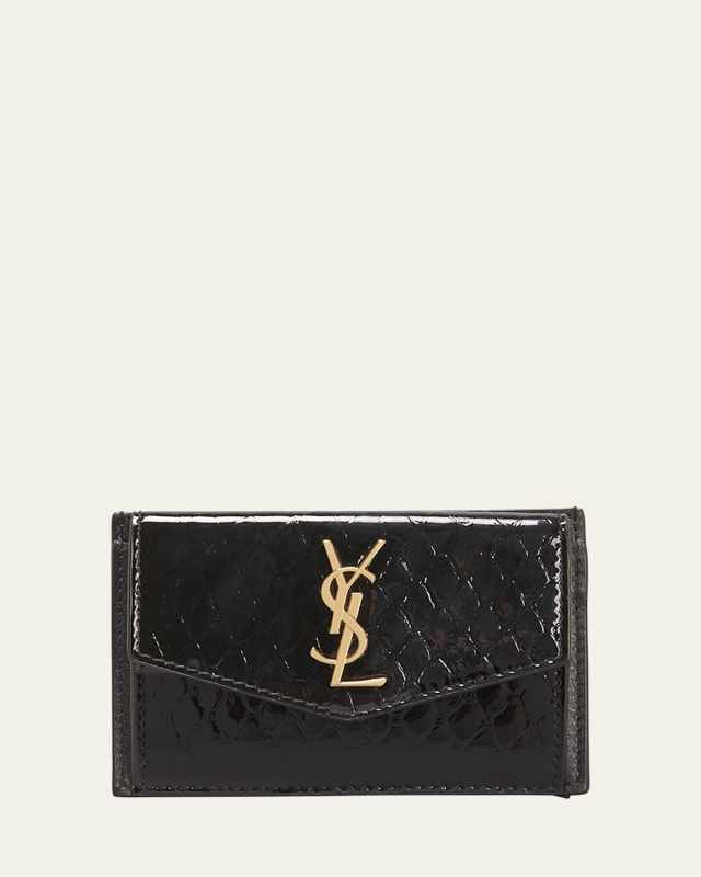YSL Monogram Envelope Flap Card Case in Python-Embossed Leather
